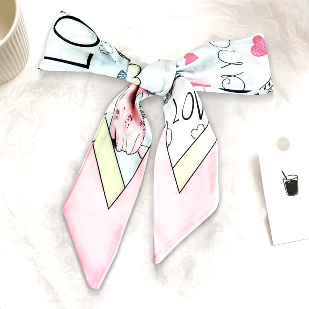 Love Print Pink Twilly Scarf